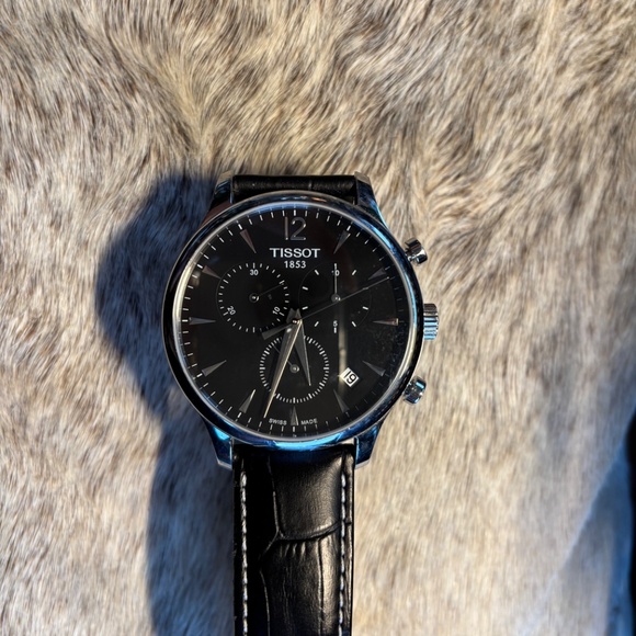 Tissot 1853 Watch Black Face Black Leather Band - Picture 9 of 10